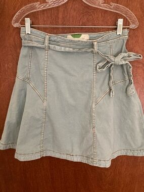 Light Blue Tie-Waist A-Line Skirt - Women